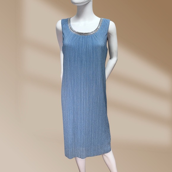 R&M Collection Dresses & Skirts - R&M Collection Dusty Blue Metallic Sparkle - Rhinestone Embellished Collar Sz 8